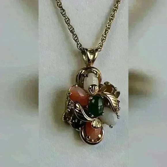 Gold-toned Multi Gemstone & tiny CZ earrings and necklace set - Picture 11 of 13